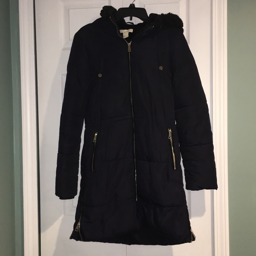 Long navy winter coat